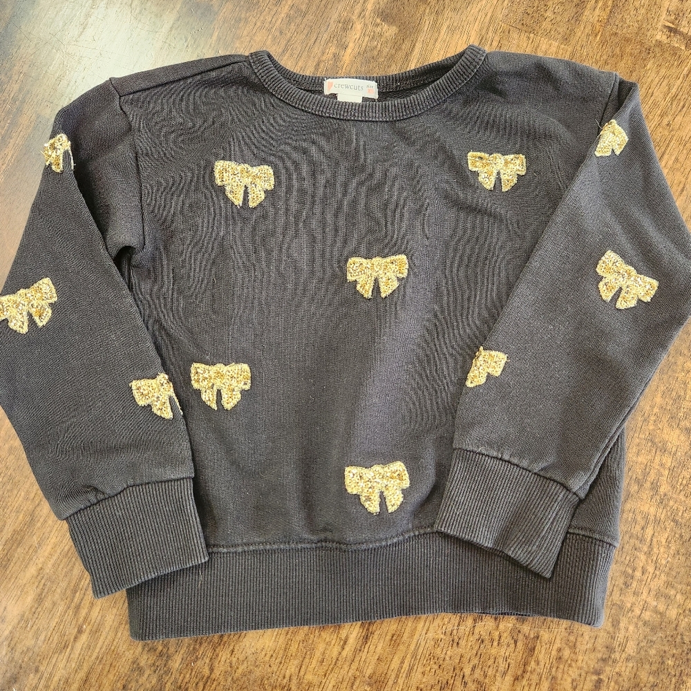 J.Crew Crewcuts Girls Charcoal Gray Sweatshirt with Gold Bows, Size XS